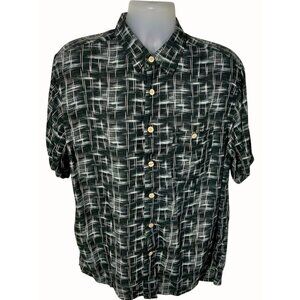 Junction West Mens Large Black White Short Sleeve Button Up Relaxed Fit Shirt